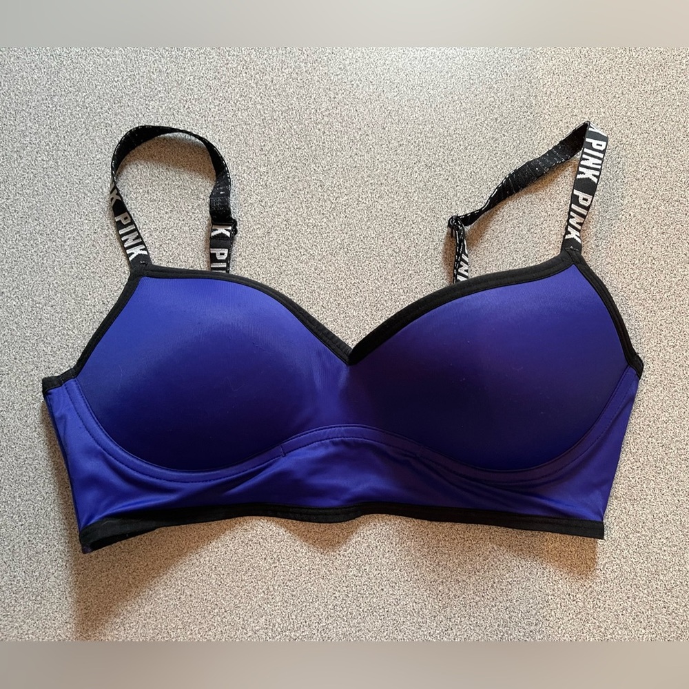 PINK Victoria's Secret Deep Blue & Black Strappy Bra Size Medium